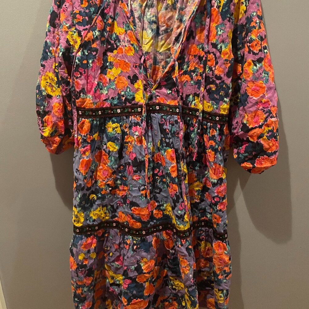 Anthropologie Tiered Puff-Sleeve Dress, XXS